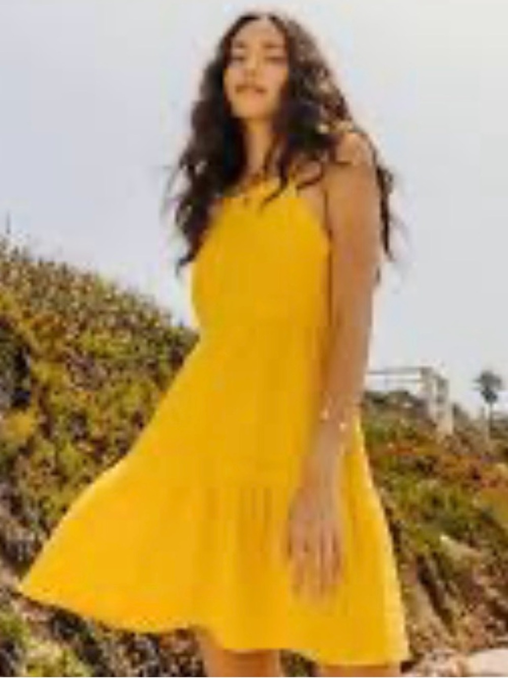 Dear John Yellow Gauze Sundress sz L Tiered Boho Cottagecore Summer Mini Dress